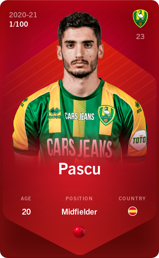 Sorare - Sorare Official - Pascu 2020-21 • Rare 1/100 - NFT # 46635996220632683313887687289387741905681805996523394461406997651700410939117