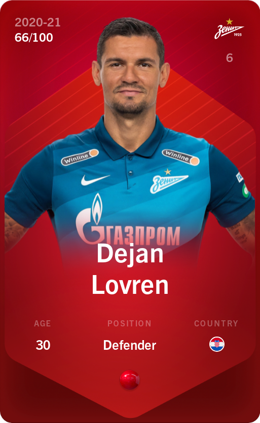 Sorare - Sorare Official - Dejan Lovren 2020-21 • Rare 66/100 - NFT # 94434395995565266592103317407682256763904387012176633818997132623688086238836