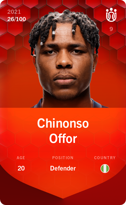 Sorare - Sorare Official - Chinonso Offor 2021-22 • Rare 26/100 - NFT # 111657067560114745588119039403336480797351370931112587908577406715741999965623