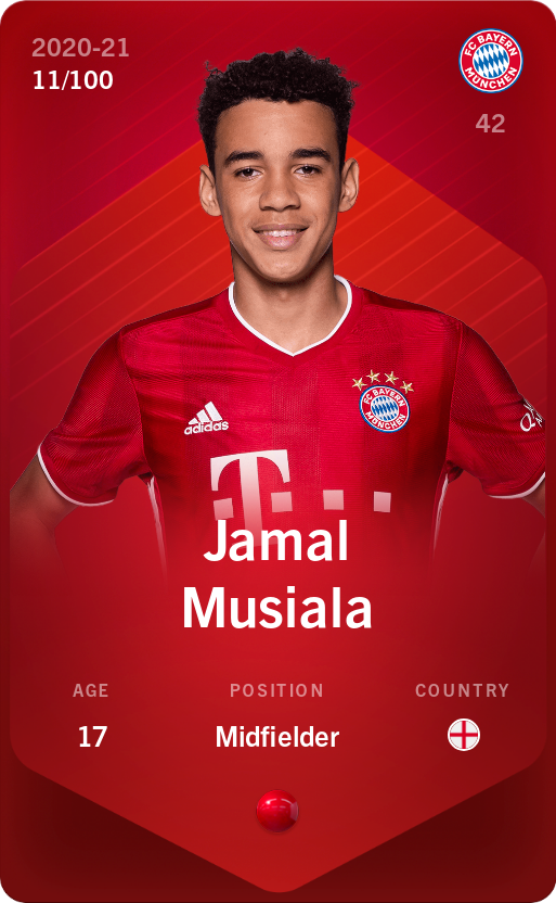 Sorare - Sorare Official - Jamal Musiala 2020-21 • Rare 11/100 - NFT # 26200028464468205368799337907121845488119157882777478510963514379701005092895