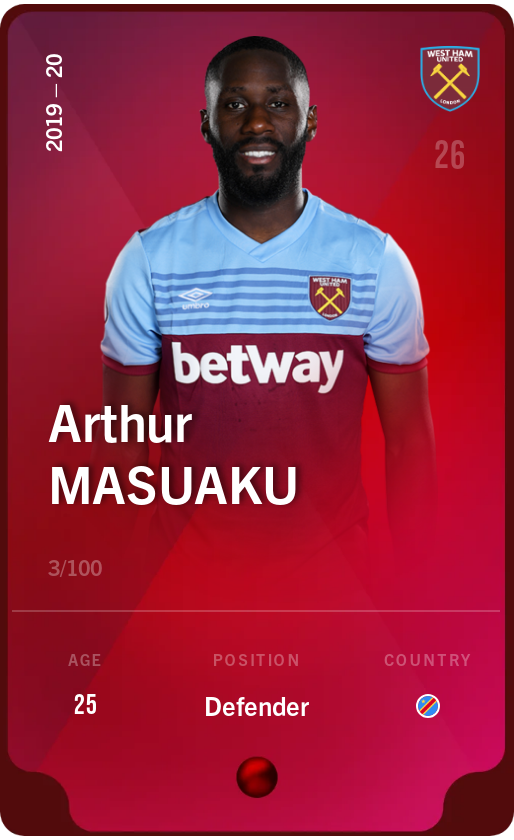 Sorare - Sorare Official - Arthur Masuaku 2019-20 • Rare 3/100 - NFT # 50198616971000942824606942100109884867061028867258795148435258811960699176238