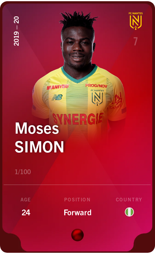 Sorare - Sorare Official - Moses Simon 2019-20 • Rare 1/100 - NFT # 75553981768667928772677638367236937585933839758149375397032071782100950453258