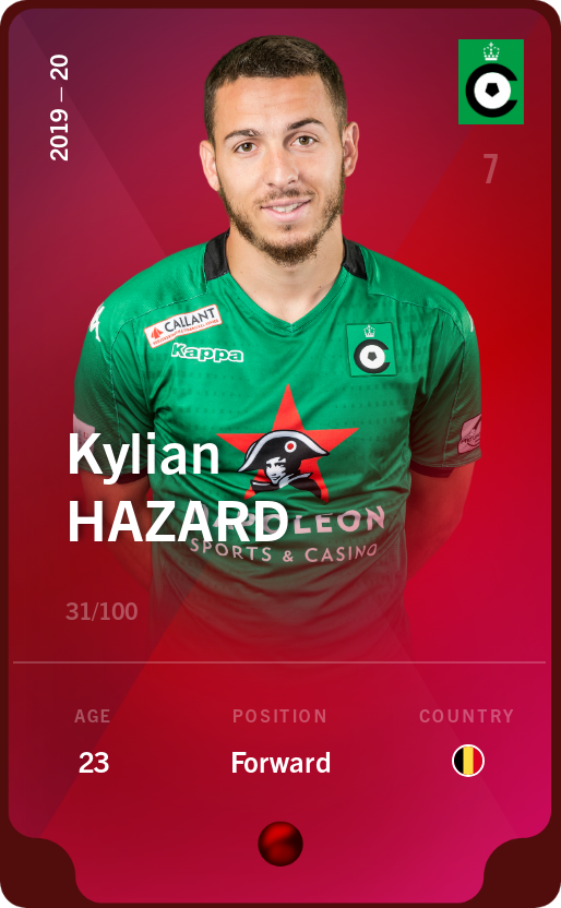 Sorare - Sorare Official - Kylian Hazard 2019-20 • Rare 31/100 - NFT # 112649827979471782643330628409522921386178755677175814993312343912929690019003