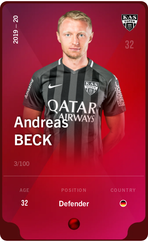 Sorare - Sorare Official - Andreas Beck 2019-20 • Rare 3/100 - NFT # 30269576654971026705634869678135230492411700110007505105099531000867269299170