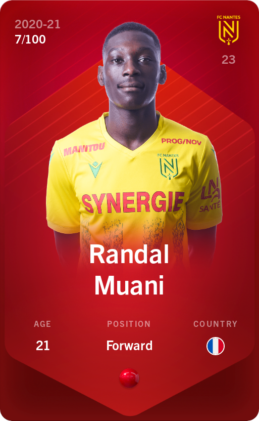 Sorare - Sorare Official - Randal Muani 2020-21 • Rare 7/100 - NFT # 64509601479445968320500633273298946588443592783453296611143016208576429660296
