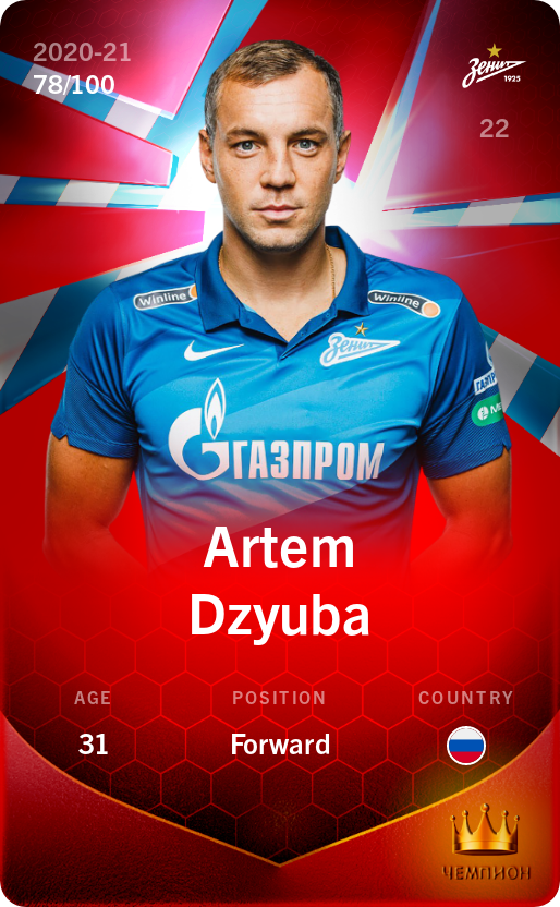 Sorare - Sorare Official - Artem Dzyuba 2020-21 • Rare 78/100 - NFT # 109516957911816309751310629693021297006847819830733939964031773592053254504966