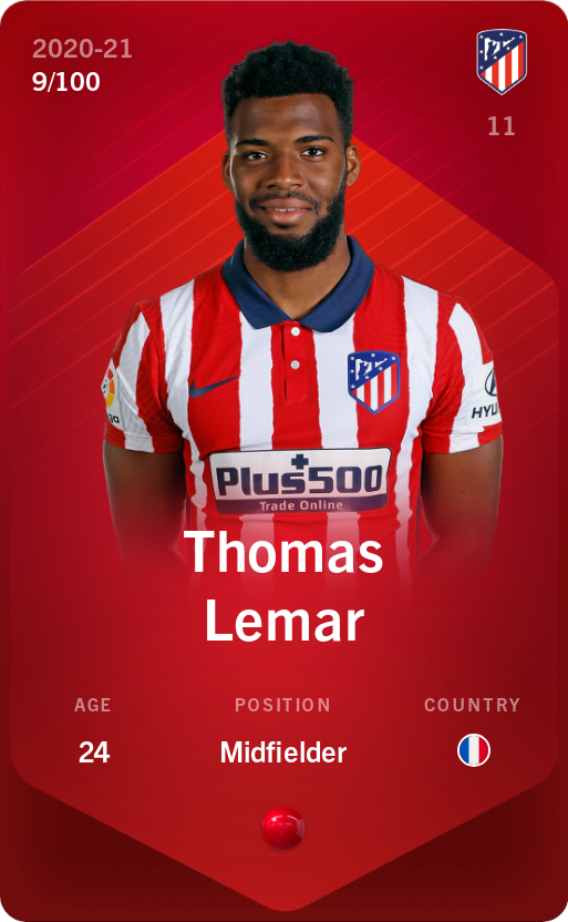 Sorare - Sorare Official - Thomas Lemar 2020-21 • Rare 9/100 - NFT # 14473613054745196106646471135338377909923418675189612290073141075665293039046
