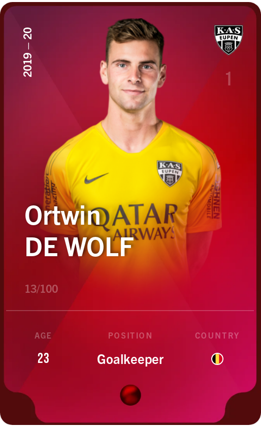 Sorare - Sorare Official - Ortwin De Wolf 2019-20 • Rare 13/100 - NFT # 100512837912741676979492917526915689416183943358369235691055937598011071404352