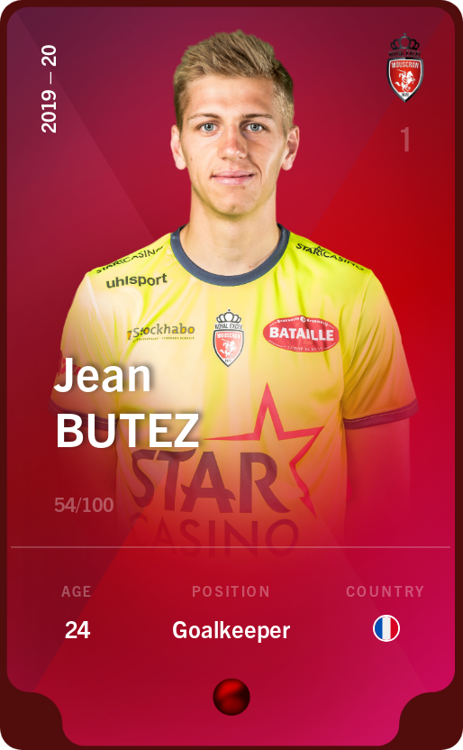 Sorare - Sorare Official - Jean Butez 2019-20 • Rare 54/100 - NFT # 29129115554543057037581007997963681934029953768456300962009268693838007768194