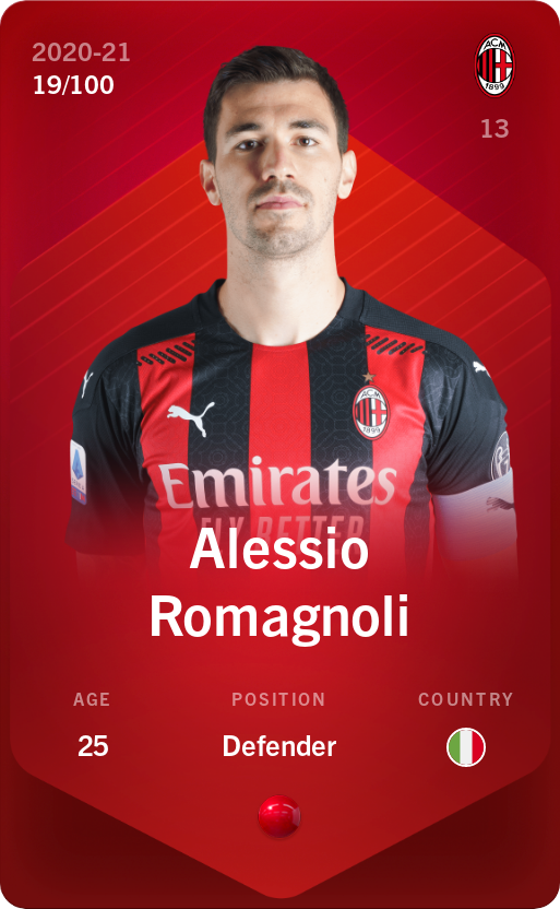 Sorare - Sorare Official - Alessio Romagnoli 2020-21 • Rare 19/100 - NFT # 113051478124737107146698859051017484480986387468867519548080569912551165515889