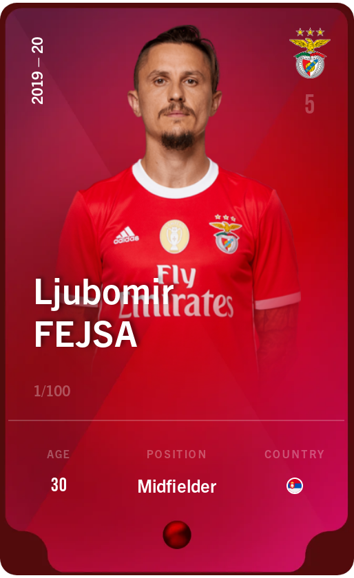 Sorare - Sorare Official - Ljubomir Fejsa 2019-20 • Rare 1/100 - NFT # 65775272553547024763555725004865343428078479406617060275410542807477552500807