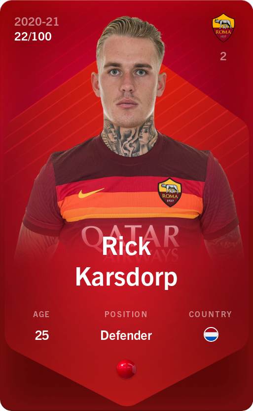 Sorare - Sorare Official - Rick Karsdorp 2020-21 • Rare 22/100 - NFT # 86579236123199724267061340353592009156625799616531740412007977818645942934687
