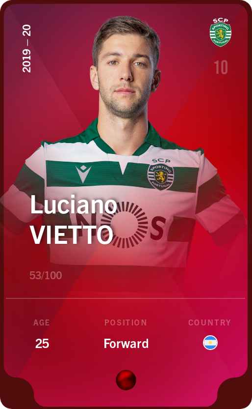 Sorare - Sorare Official - Luciano Vietto 2019-20 • Rare 53/100 - NFT # 48166298857122911334852805734584910511315759317770675451068134888190405918504
