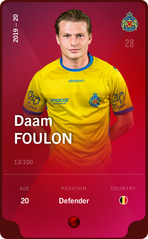 Sorare - Sorare Official - Daam Foulon 2019-20 • Rare 13/100 - NFT # 102392400452061538350696756659126062266917731302440424306337345702886346577987