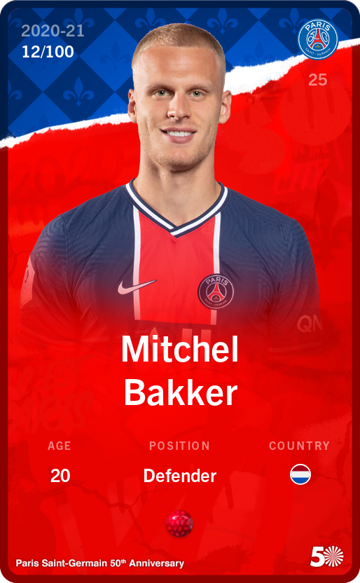 Sorare - Sorare Official - Mitchel Bakker 2020-21 • Rare 12/100 - NFT # 33956914848590963013229402582567853327737086102733868262022391612145112048566