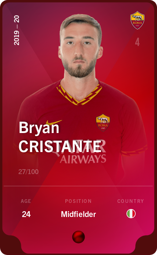 Sorare - Sorare Official - Bryan Cristante 2019-20 • Rare 27/100 - NFT # 12638995093012220572584595779299626574012056611759984649807421714038723646872