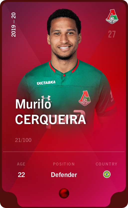 Sorare - Sorare Official - Murilo Cerqueira 2019-20 • Rare 21/100 - NFT # 59304225788538107000396877854603109181453985007759132013726456946336638360520