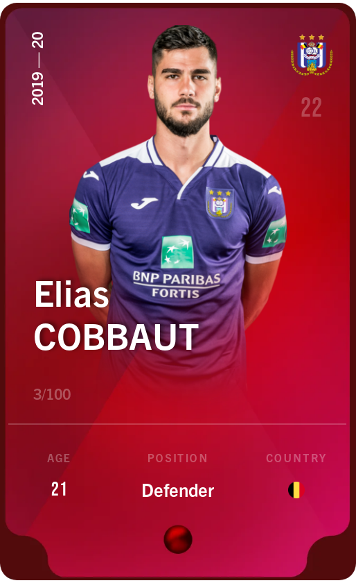Sorare - Sorare Official - Elias Cobbaut 2019-20 • Rare 3/100 - NFT # 97788981958299900472914996979465187518945199360823142133198115730149046317088