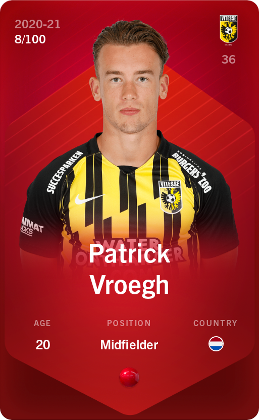 Sorare - Sorare Official - Patrick Vroegh 2020-21 • Rare 8/100 - NFT # 74437749375714385729711692770120802662778496414227143590929753819477803395321