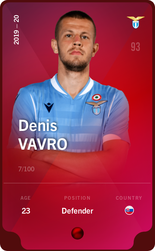 Sorare - Sorare Official - Denis Vavro 2019-20 • Rare 7/100 - NFT # 110772896695739388776182762294821822392731760792787212367443881093279762945368