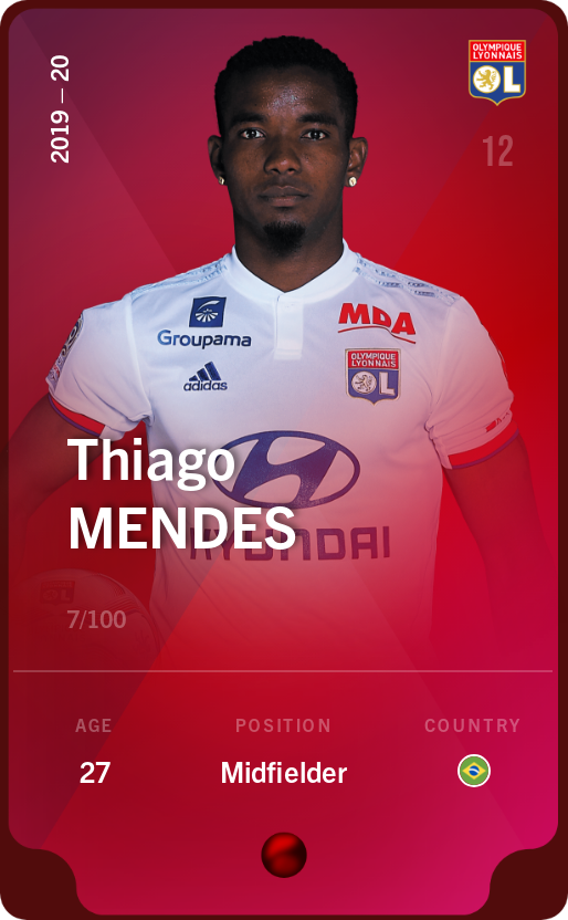 Sorare - Sorare Official - Thiago Mendes 2019-20 • Rare 7/100 - NFT # 60705631598158204235506382540821051688666413402451952309503757489371164276232
