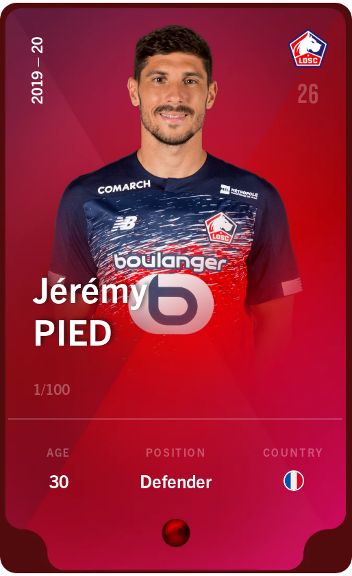 Sorare - Sorare Official - Jérémy Pied 2019-20 • Rare 1/100 - NFT # 73853627783548888100799804344138916698633889675894746330938815930679097176262