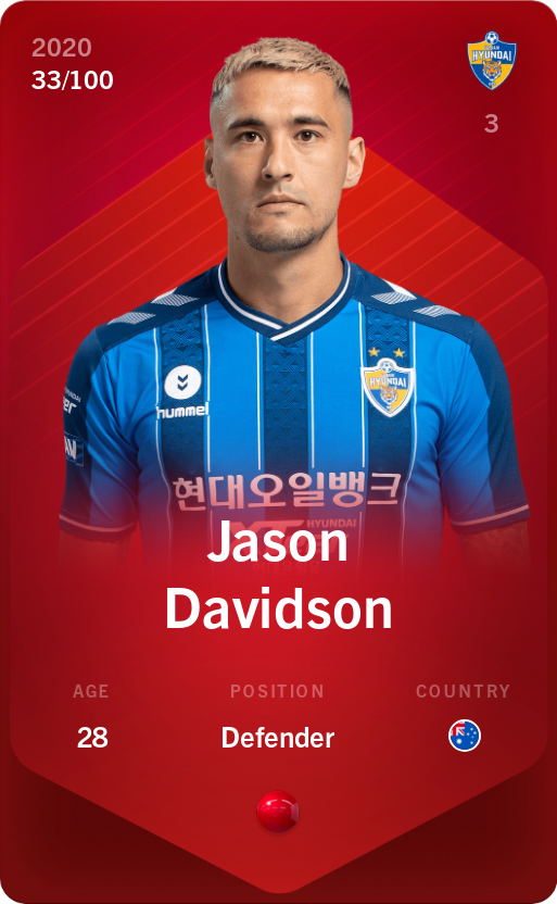 Sorare - Sorare Official - Jason Davidson 2020-21 • Rare 33/100 - NFT # 74181961372693189990620908732463441518227374933550173594204115286507515151773