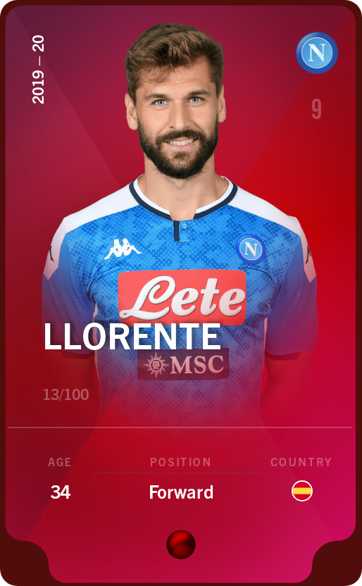 Sorare - Sorare Official - Llorente 2019-20 • Rare 13/100 - NFT # 89048968941805286511710628067914174135870506782945034977083836613861191903174