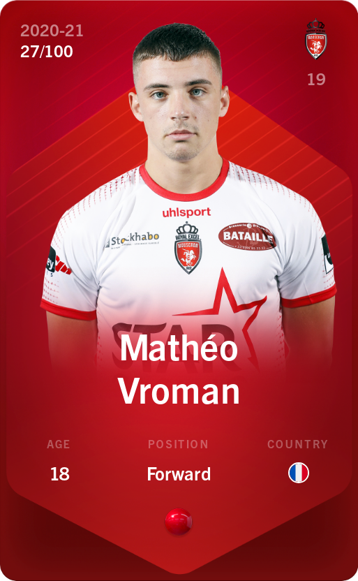 Sorare - Sorare Official - Mathéo Vroman 2020-21 • Rare 27/100 - NFT # 83383764158299414220111853639650729000855836108519170899613802244472791378409