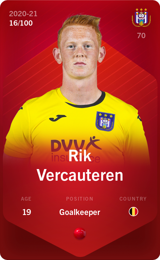 Sorare - Sorare Official - Rik Vercauteren 2020-21 • Rare 16/100 - NFT # 107343166090810627124034484137450703168127511287784891157513008837366100966146