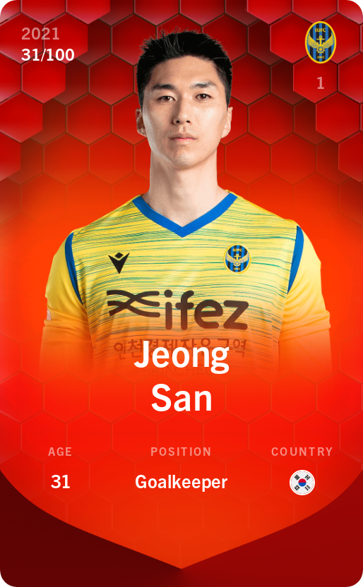 Sorare - Sorare Official - Jeong San 2021-22 • Rare 31/100 - NFT # 95773972409361262816270424517295296809485825587279038612172324871538681417075