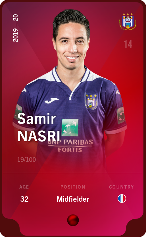 Sorare - Sorare Official - Samir Nasri 2019-20 • Rare 19/100 - NFT # 113919075159257713765230992613743798563255330862784996580534967456925546283734