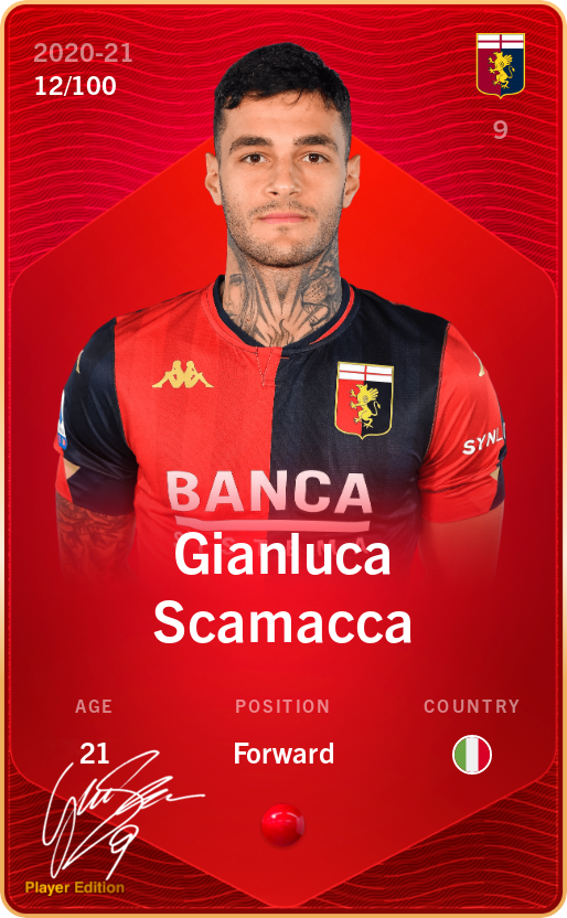 Sorare - Sorare Official - Gianluca Scamacca 2020-21 • Rare 12/100 - NFT # 29986576684640173056353293540342737061271016580105555714041356621131208291801