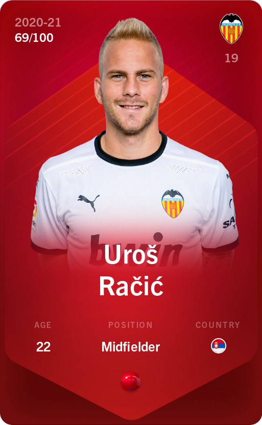 Sorare - Sorare Official - Uroš Račić 2020-21 • Rare 69/100 - NFT # 100076656546897808102666818258185543352758195547254731273104060997613321438285