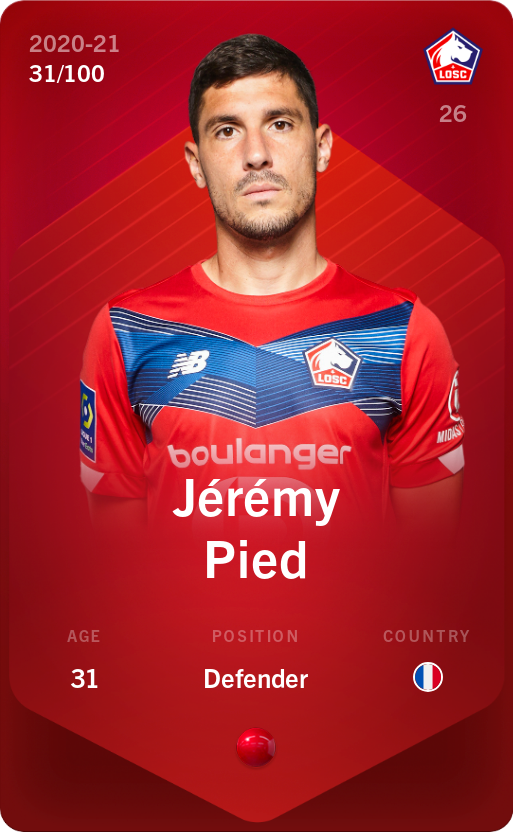 Sorare - Sorare Official - Jérémy Pied 2020-21 • Rare 31/100 - NFT # 108417446002421685569757352508404010171814627323082104975056685151747595455686