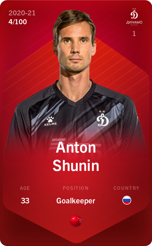 Sorare - Sorare Official - Anton Shunin 2020-21 • Rare 4/100 - NFT # 30898893229506757590602379289714835684122710057529104315093788957816833331602
