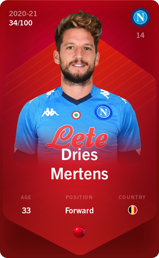 Sorare - Sorare Official - Dries Mertens 2020-21 • Rare 34/100 - NFT # 98474315813782049215338651528597101592970706190688851148745375991450122671037