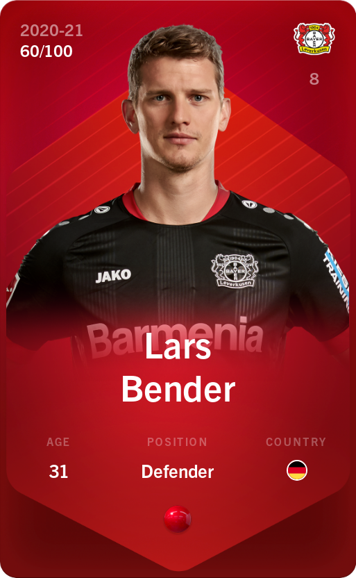 Sorare - Sorare Official - Lars Bender 2020-21 • Rare 60/100 - NFT # 114254094411550233550931060592118707084765919881843702229931460753136853174133