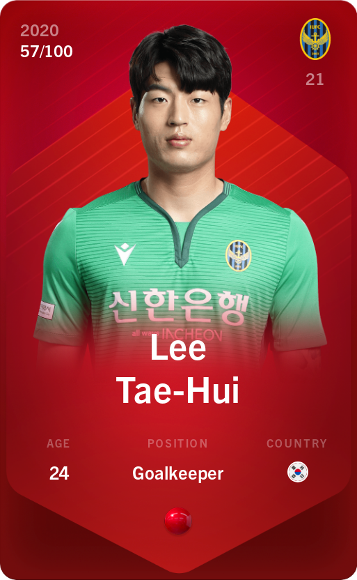 Sorare - Sorare Official - Lee Tae-Hui 2020-21 • Rare 57/100 - NFT # 41719231766894445927692096507859166722114345556982931150577381234699284168444