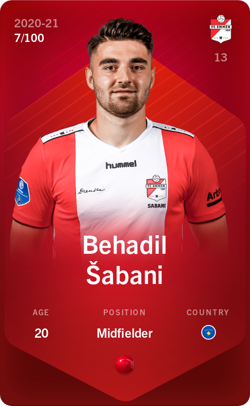 Sorare - Sorare Official - Behadil Šabani 2020-21 • Rare 7/100 - NFT # 75585666638416946456146496929522529013683809501199633188461232157680654821697