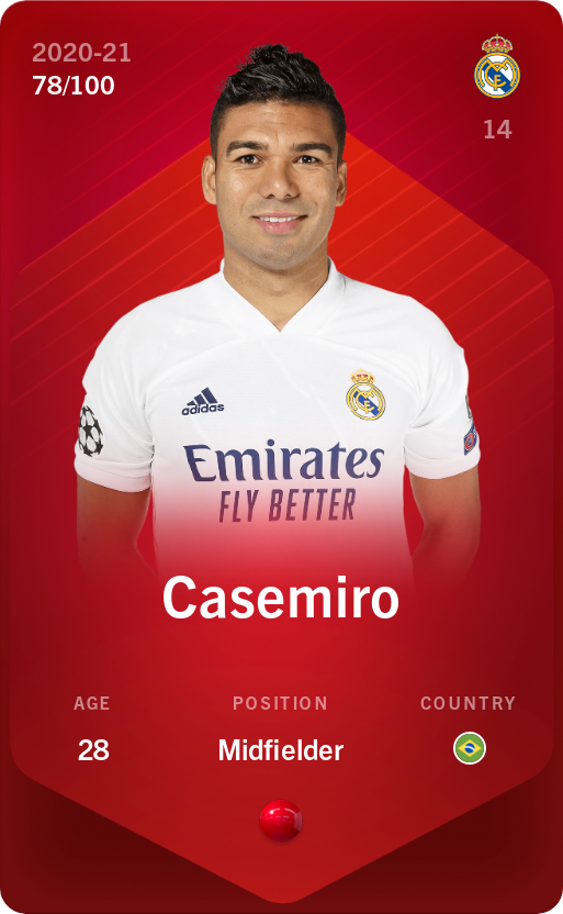 Sorare - Sorare Official - Casemiro 2020-21 • Rare 78/100 - NFT # 74184209856253154989008099563128669451642222486975459077810201687303168859292