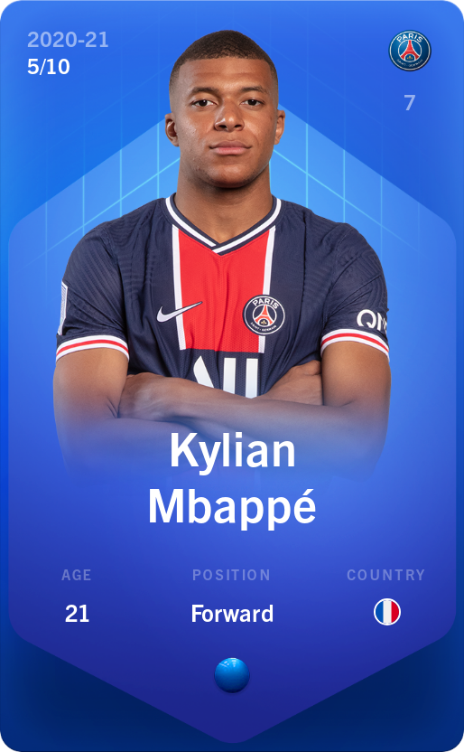 Sorare - Sorare Official - Kylian Mbappé 2020-21 • Super Rare 5/10 - NFT # 108852090507641868880853551258015456314328048690343577467768063576931225093267