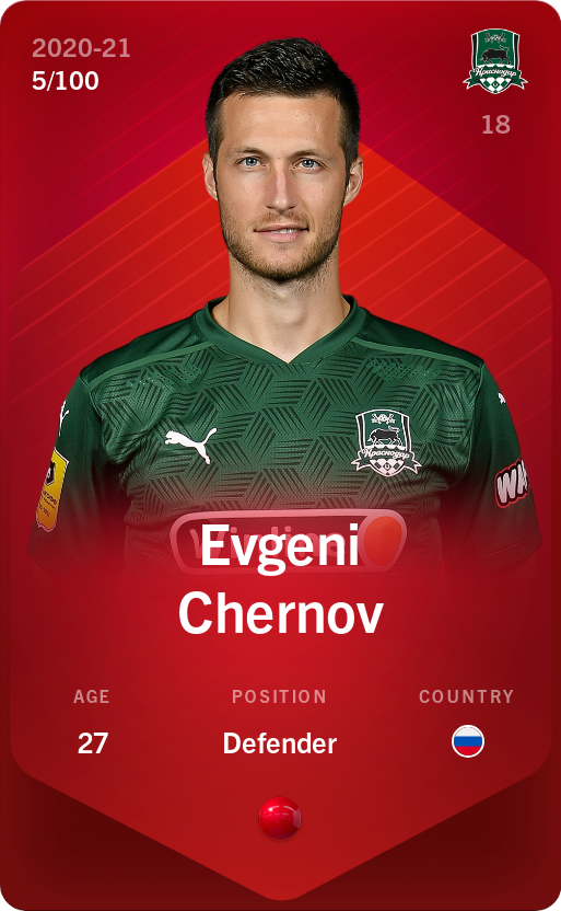 Sorare - Sorare Official - Evgeni Chernov 2020-21 • Rare 5/100 - NFT # 100212587198400387146607734938822789598403316498316922612697536629585272152372
