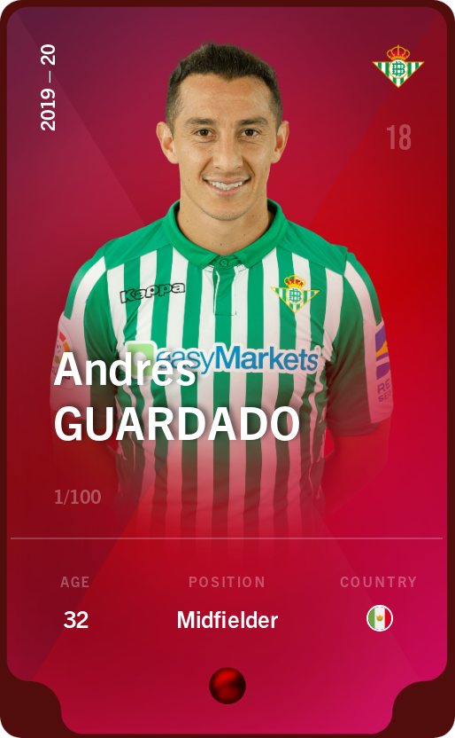 Sorare - Sorare Official - Andrés Guardado 2019-20 • Rare 1/100 - NFT # 50249104606315311916044756565814684157686976435133822676052629003867038421658