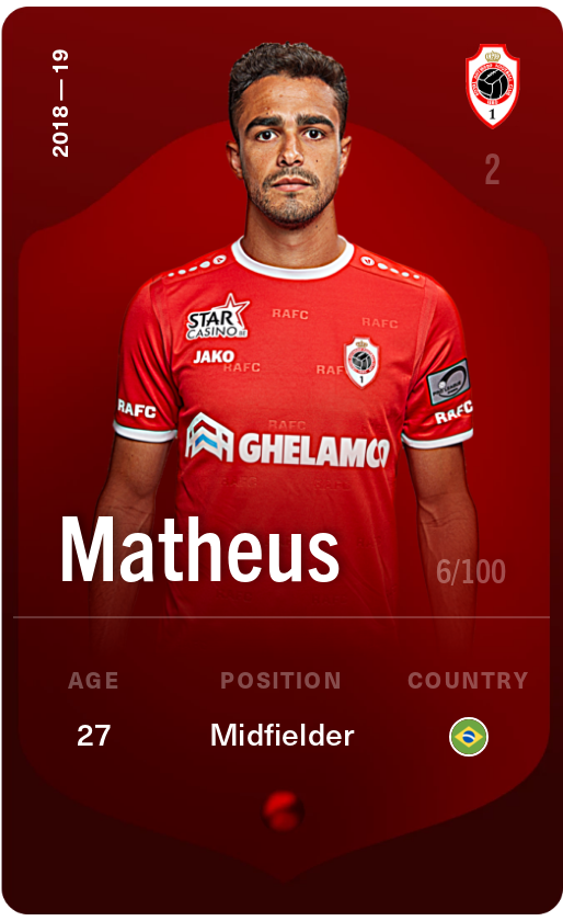 Sorare - Sorare Official - Matheus 2018-19 • Rare 6/100 - NFT # 18863819905915222781147779437193972110756221054060254691910412196805007543692