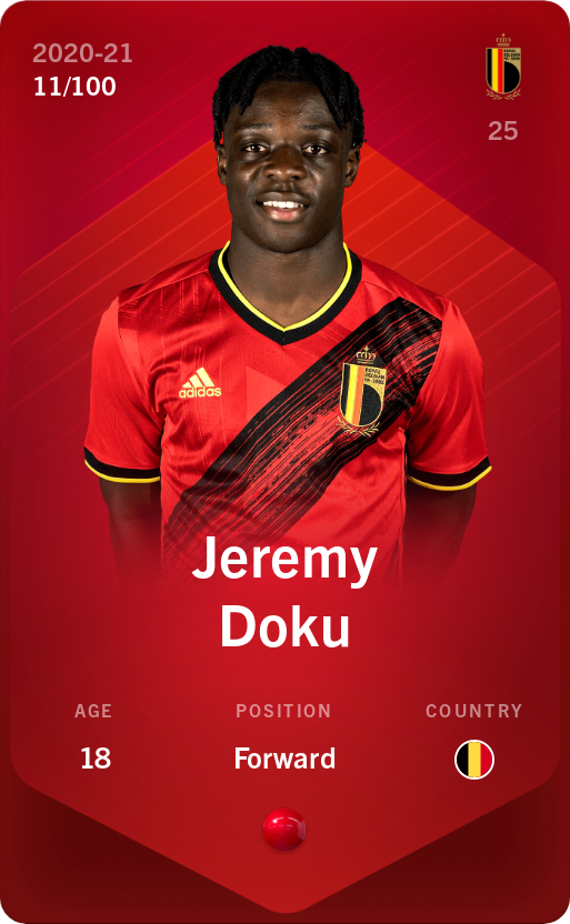 Sorare - Sorare Official - Jeremy Doku 2020-21 • Rare 11/100 - NFT # 4697611317231194734591265329325400607796852001105381781935754047574225917484
