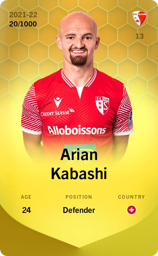 Sorare - Sorare Official - Arian Kabashi 2021-22 • Limited 20/1000 - NFT # 58478214318676492363436135111977234770506930569764223937856141555271852900904