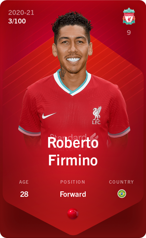 Sorare - Sorare Official - Roberto Firmino 2020-21 • Rare 3/100 - NFT # 58263292695277758847966777198805625507763566396565744716842670883129814216136