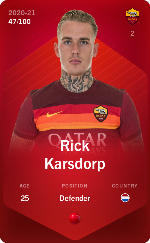 Sorare - Sorare Official - Rick Karsdorp 2020-21 • Rare 47/100 - NFT # 59372430853551906625948137180593219216962955162153706824383360475439844577395