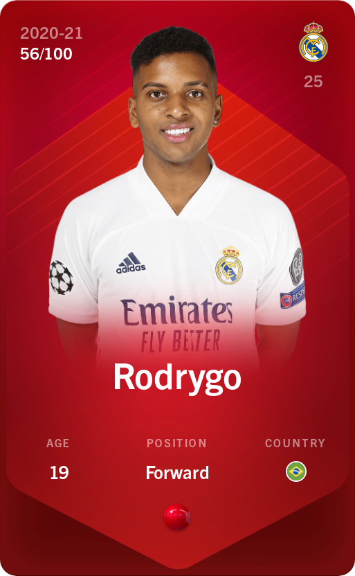 Sorare - Sorare Official - Rodrygo 2020-21 • Rare 56/100 - NFT # 33644583711576046881398351176445238639648844579522453279530873038902018739093